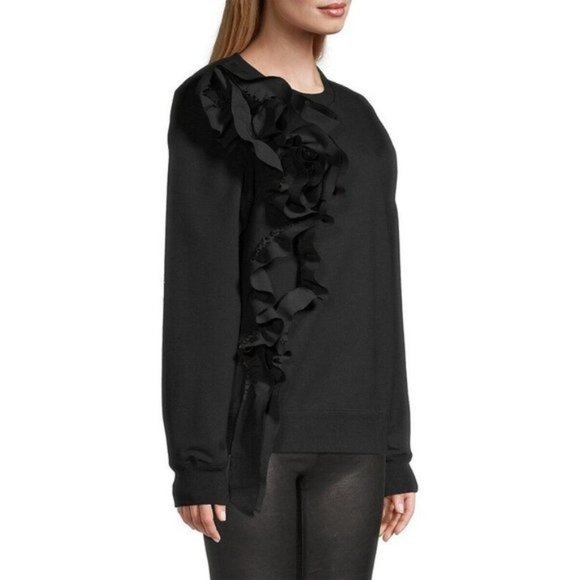 JASON WU Floral Ruffle Sweatshirt in Black - Size Large NWT - Picture 3 of 5